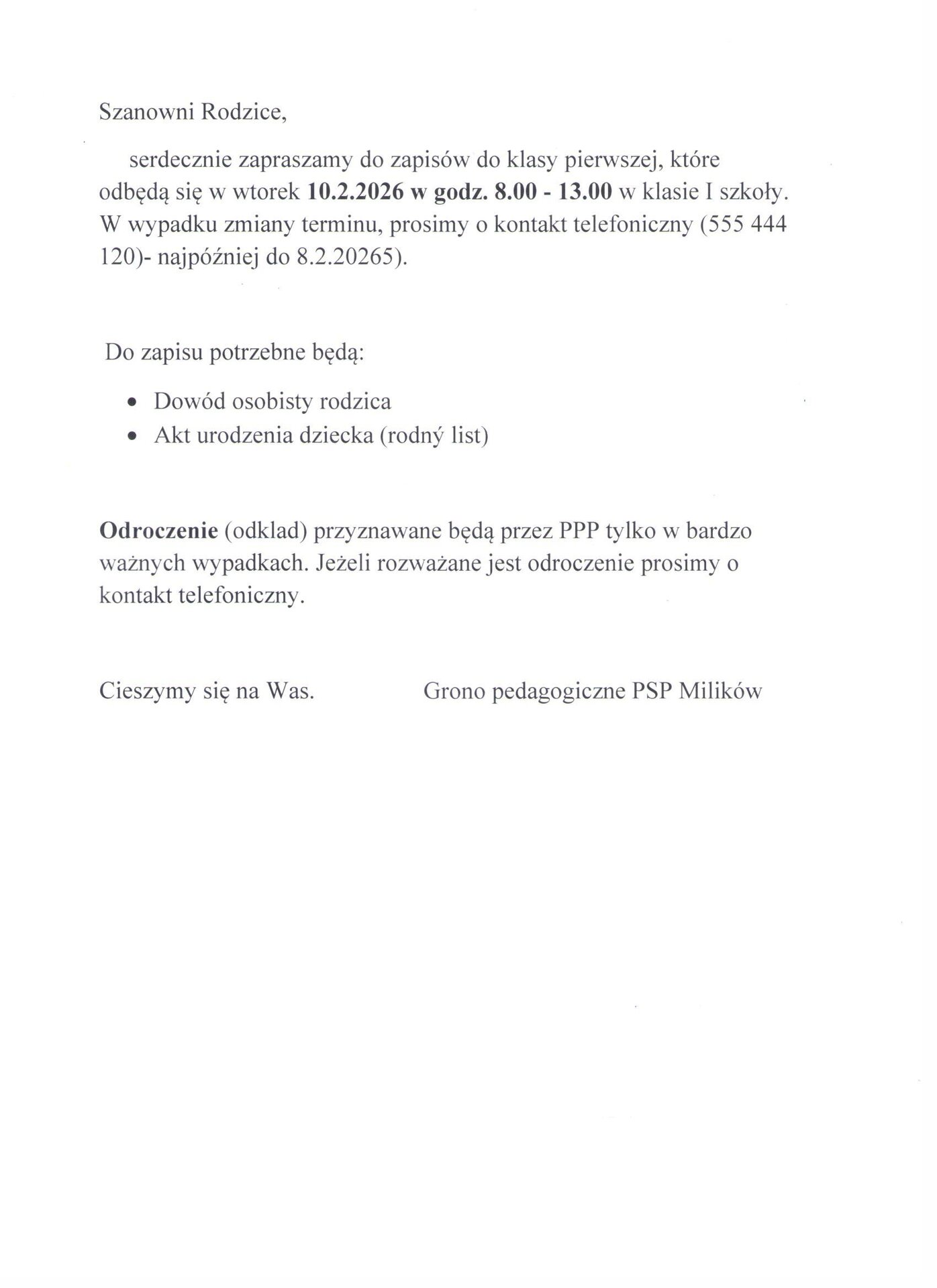 Oznajmienie rodzicom